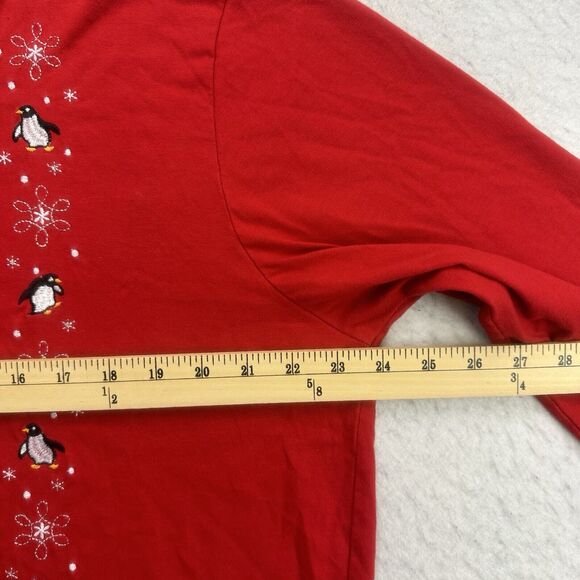 Vintage Shenanigans Christmas Shirt Womens 1X Red Penguins Snowflakes 3/4 Sleeve - Picture 6 of 12